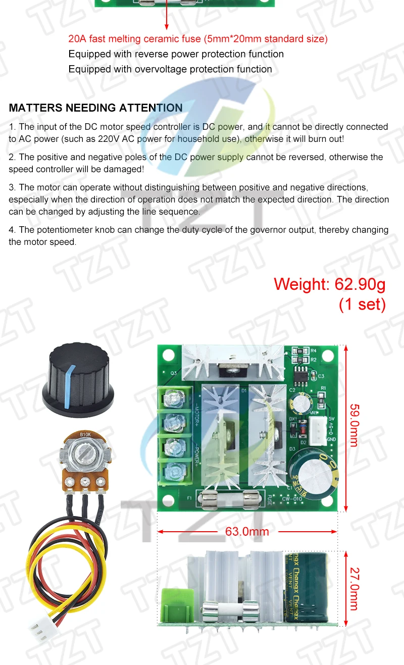 1/3 Stück DC 6V-90V 15A DC-Motorgeschwindigkeitsregler Stufenlose Geschwindigkeitsregulierung Pulsbreitenmodulation PWM DC 12V 24V 36V 48V 1000W – Detail 2