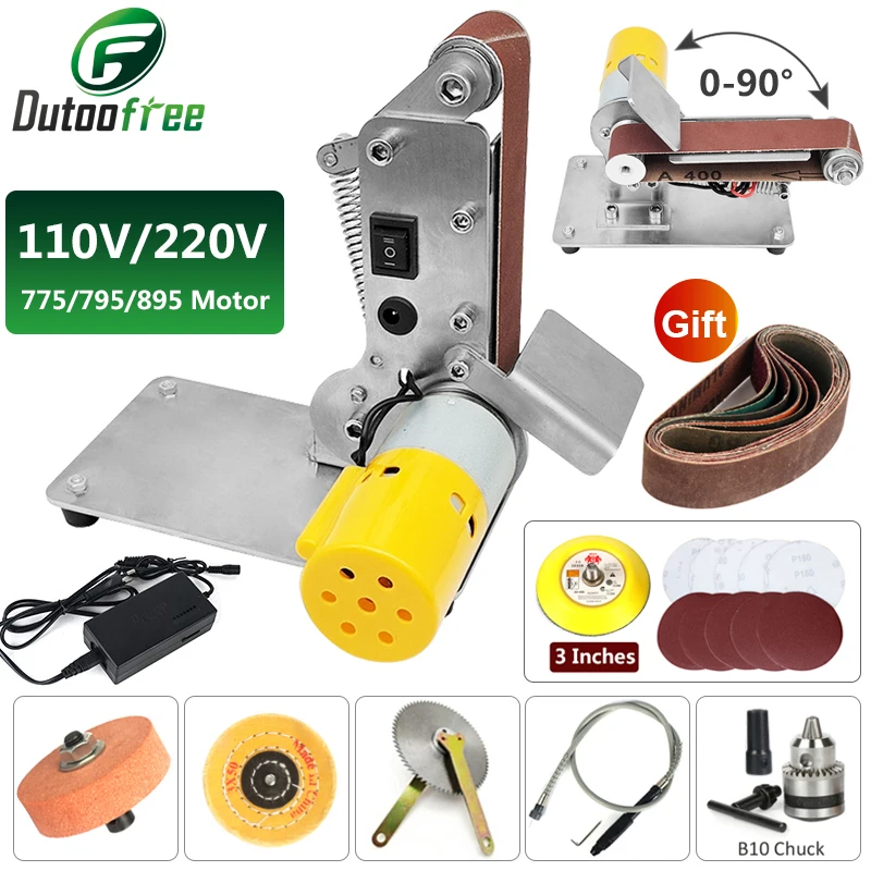 895 Mini Electric Belt Sander, 100w 4500-9000rpm Adjustable Angle Bench Sander with 10 Belt, Small Belt Sander Machine for Metal, Wood, Plastic, Alumi 895 Mini Electric Belt Sander, 100w 4500-9000rpm Adjustable Angle