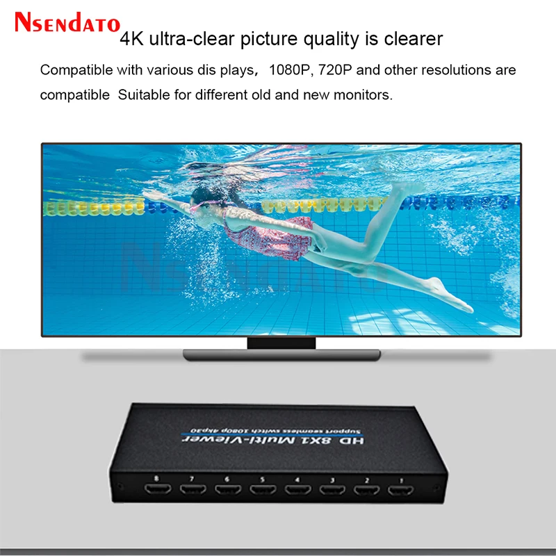 4k HDMI Quad Screen Multiviewer 8x1 HDMI Video Seamless Switch Multiviewer 8 in 1 out HDMI Screen Divider Switch 6 View Modes
