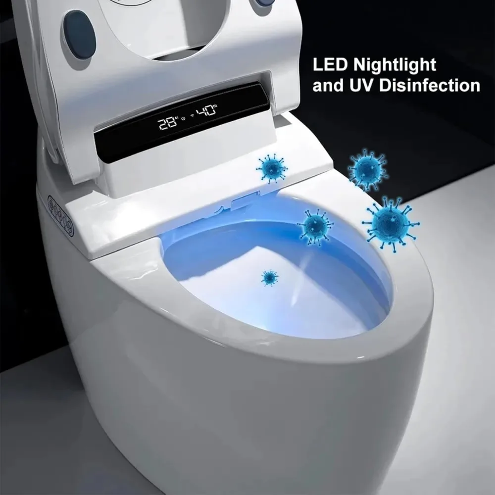 Built-In Bidet,Auto Open Close,One Piece Bidet Toilet Auto Flush Heated Seat,1.27GPF Tankless Bidet  LED Display,Foot Sensor 5