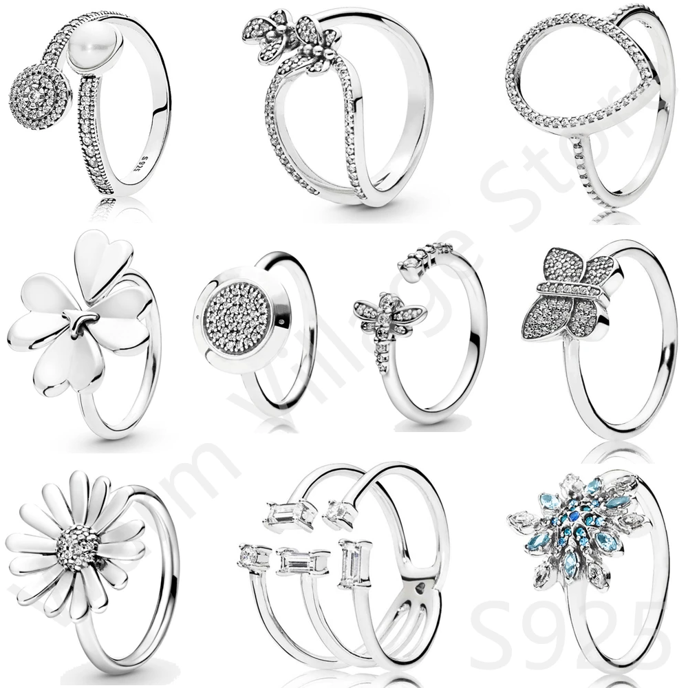 

Новые Серебряные стильные кольца, украшенные искусственным бисером, сердце, Луна, ПАВЕ, сверкающее очаровательное кольцо, женские европейские ювелирные изделия из серебра 925 пробы