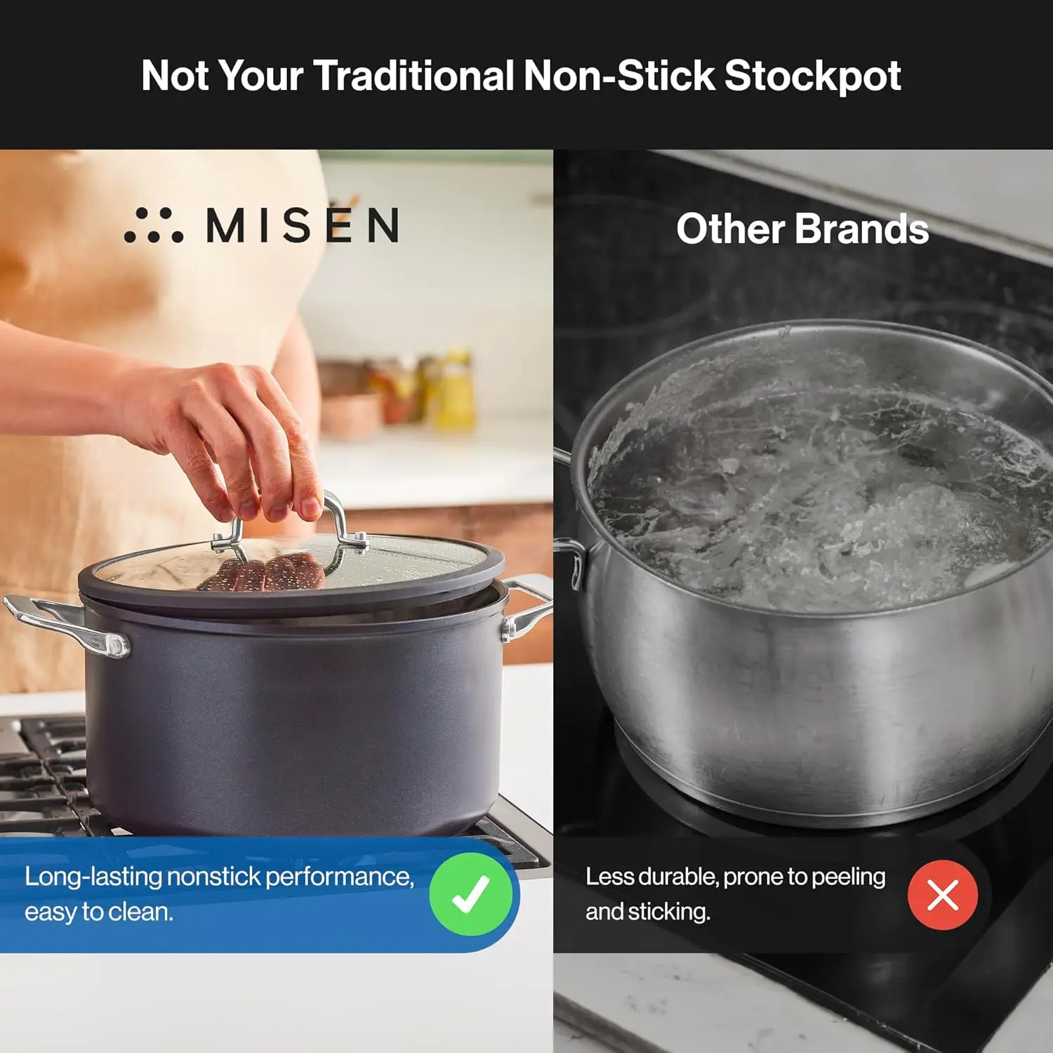 Lid-8 QT Stew & Soup Pot-Stay Cool Handles, Induction Ready, Non-toxic Coating for Large Family Cooking, Simmering Soups