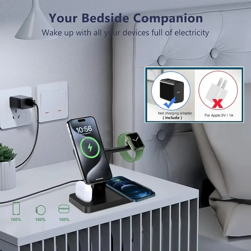 Magnetic Wireless Charger 100W 4 IN 1 Fold Quick Chargers Dock For iPhone 16/15/14/13/12 Apple Watch 10-2 AirPods4 Fast Charging