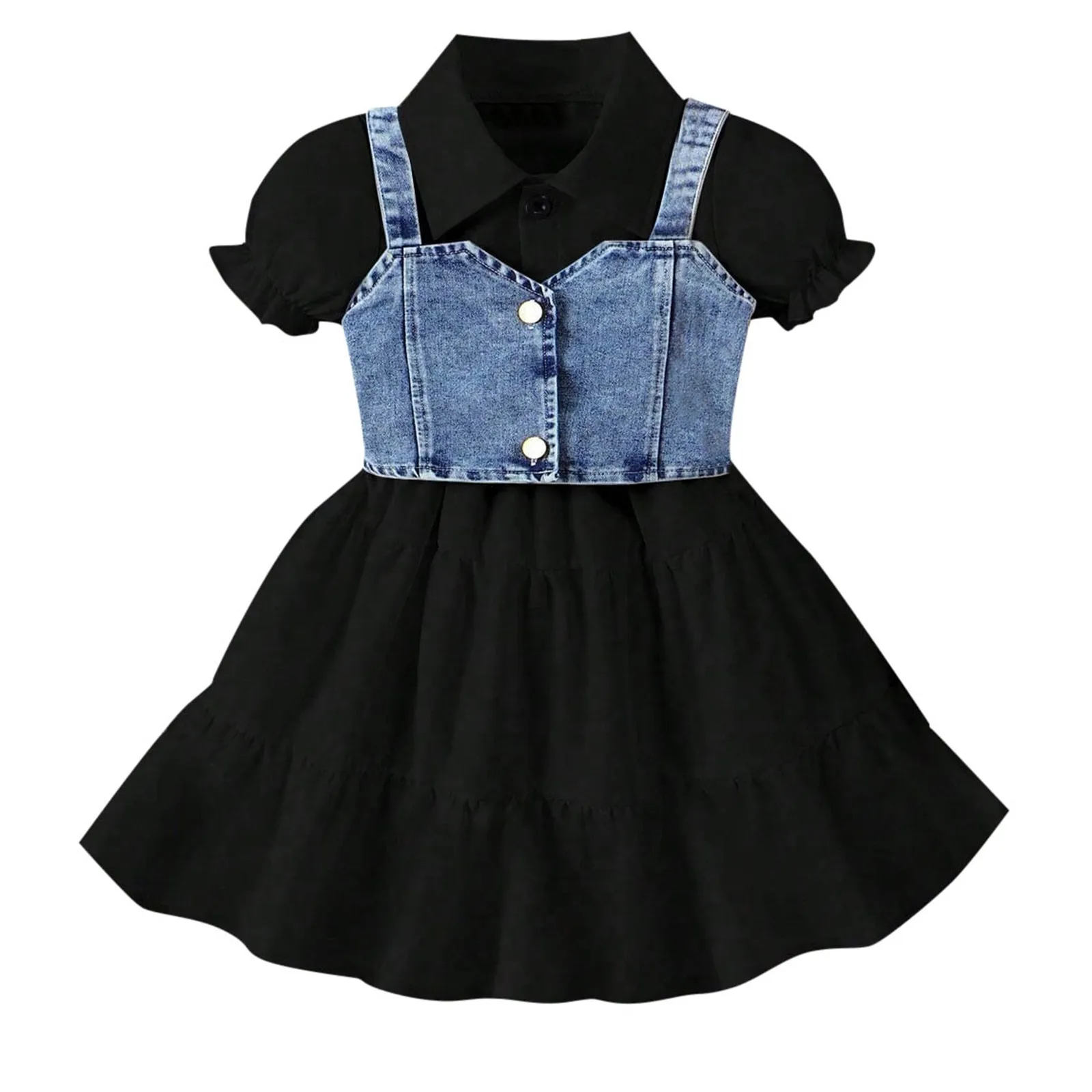 3Y,4Y,5Y,6Y,7Y Kids Girls Clothes Sets Summer Wear Denim Vest+Short Sleeved Shirt Dress Children Girls Two Pieces Outfits Sets 3