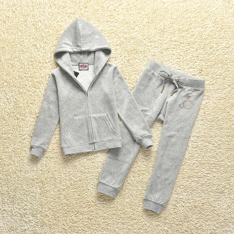 Children's Clothing 2024 Spring Fall Kids Juicy Zipper Top and Pencil Pants Two Piece Set Girl Velvet Tracksuit