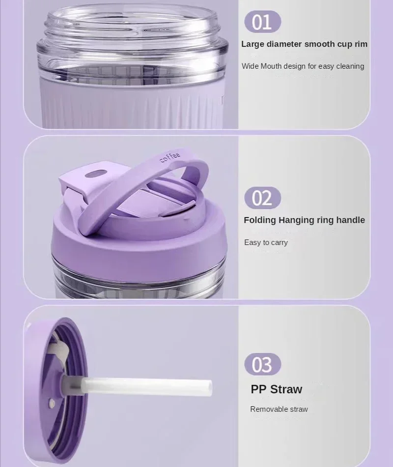 400ml Portable Straw Coffee Cup Children Glass Glass Cup Insulated  Anti-scald Sealed Drinking Water Bottle for Milk Juice