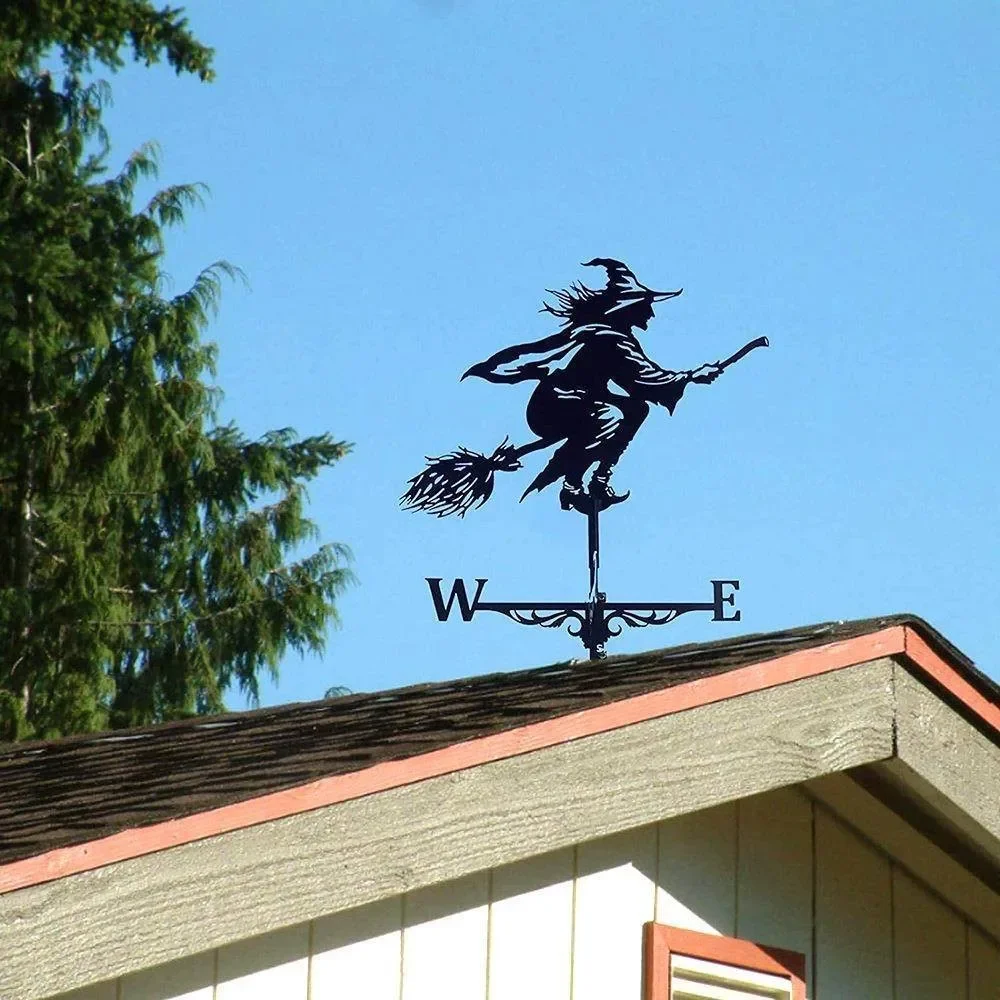 Wrought Iron Home Decoration Outdoor Garden Weather Vane Black Simulation Witch Roof Art Ramadan Decoration garden art decor,animal sculpture decorations