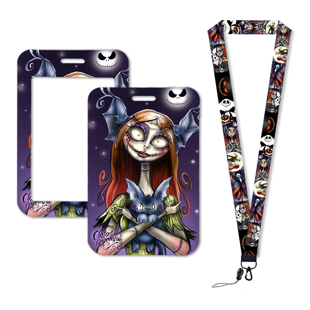 Halloween Disney Nightmare Jack Sally ID Credit Card Cover Personalized Bus Card Holder Boys Charm Badge Holder Lanyards Gift card case holder