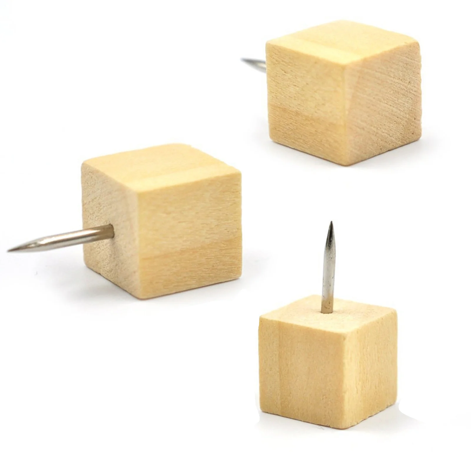 

100pcs Cubic Wood Push Wooden Thumb Tacks for Map Photos Calendar Decorative DIY Tool for School Home and Office Use