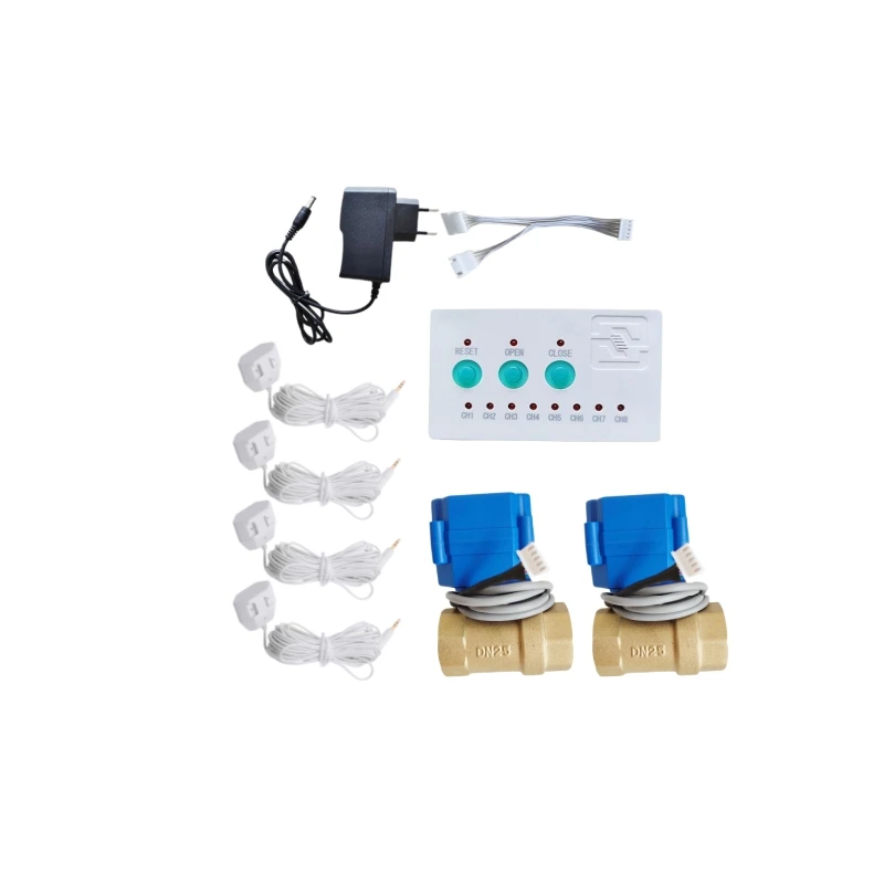 

1" Water Pipe Protection System Leak Detector 2pcs DN25 Valve 4pcs Water Leakage Sensor Cable for Home Anti Overflow Protector