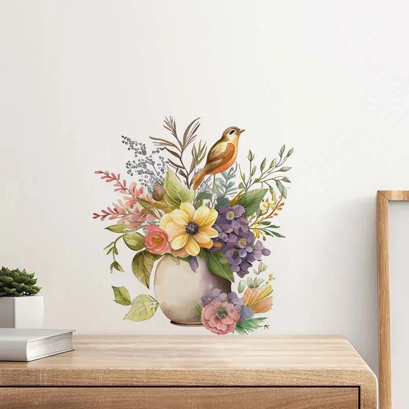 Flower Watercolor Art Wall Sticker Decor Bathroom Toilet Living Room Cabinet Refrigerator Home Decals S42