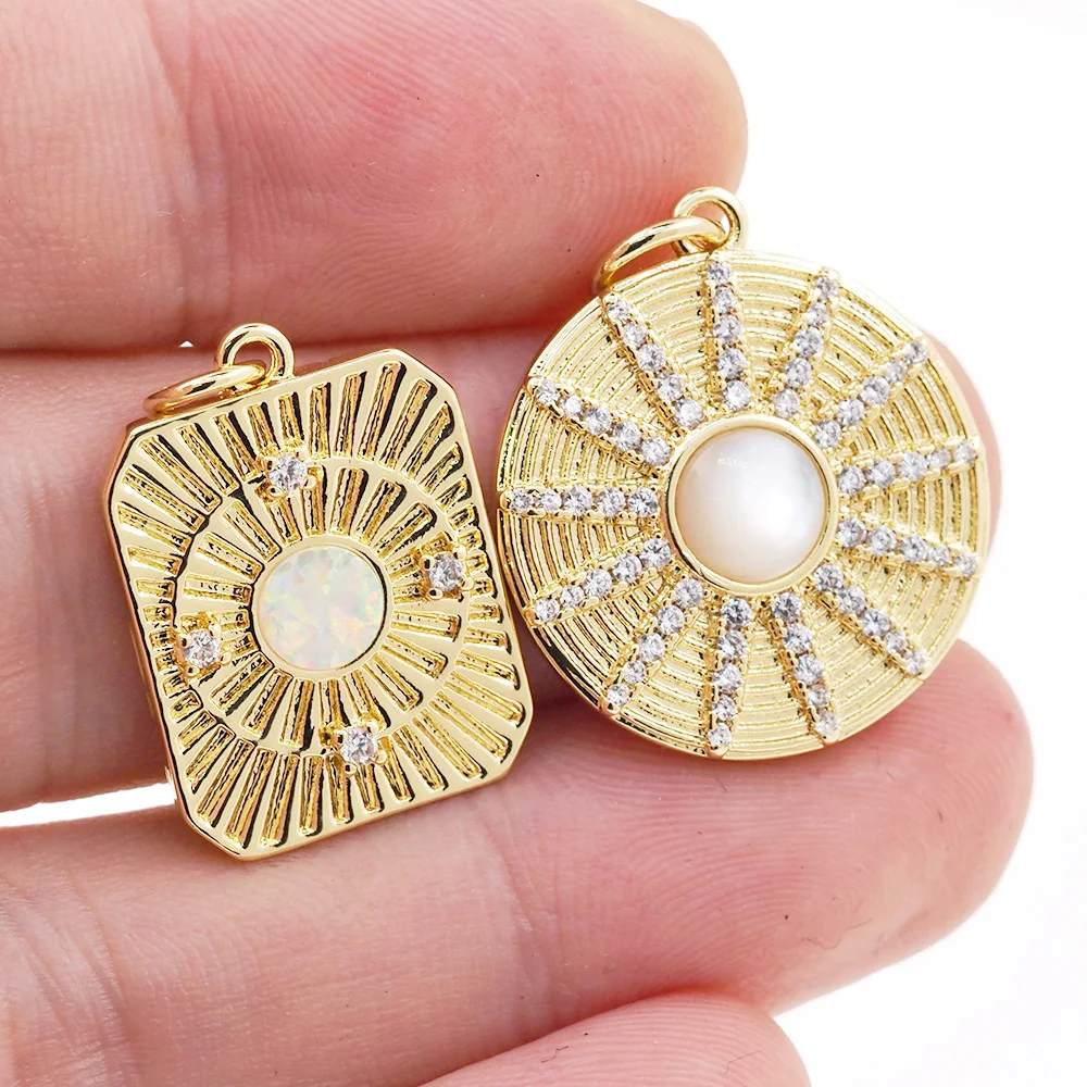 

New Trend Geometric Shell Pendant Vintage Gold Plated Zircon DIY Making Charm Jewelry Accessories Gift For Men Women