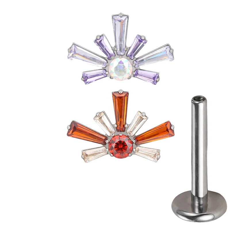 

G23 Titanium EAR PIERC Half Supernova Ear Studs with CZ Top Lip Stud Earrings Special Shaped Labret Punk Body Piercing Jewelry