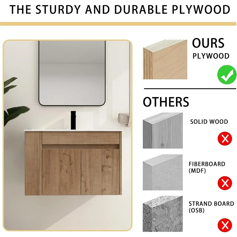 Bathroom Dresser,30" Floating Bathroom Vanity With Sink, With 2 Doors And White Ceramic Basin Sink Top ,Floating dresser