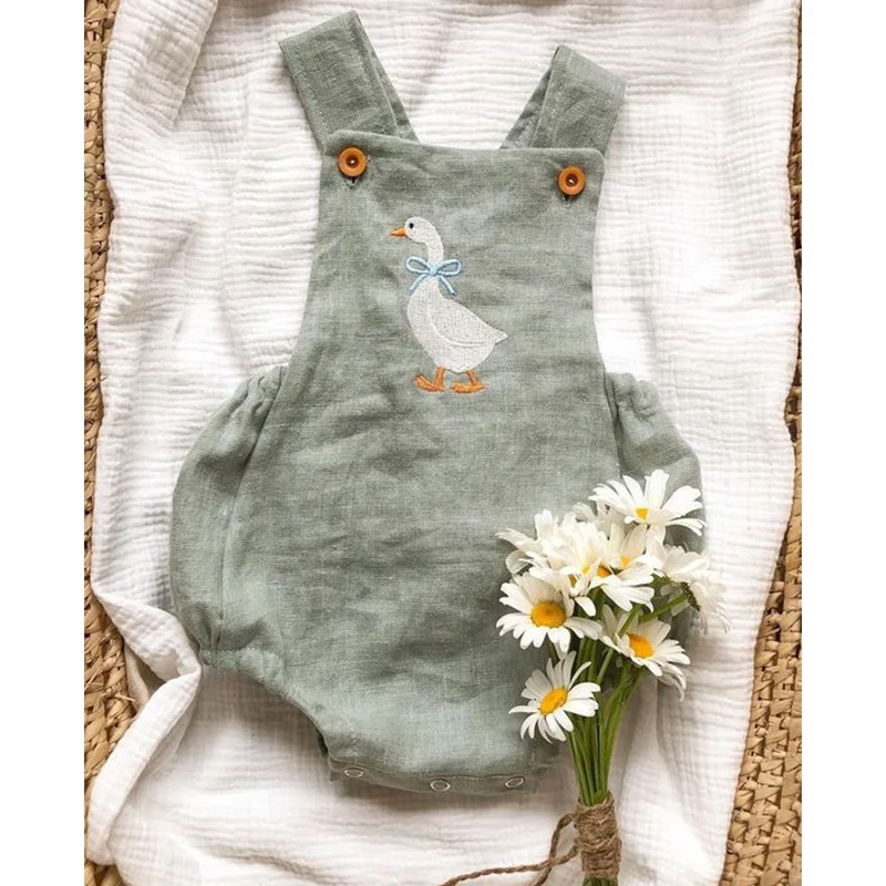 0-12M Infant Baby Girls Boys Cute Romper Sleeveless Cartoon Duck Print Suspender Jumpsuit for Newborn FOCUSNORM baby rompers,cotton jumpsuit,baby jumpsuit,baby clothing