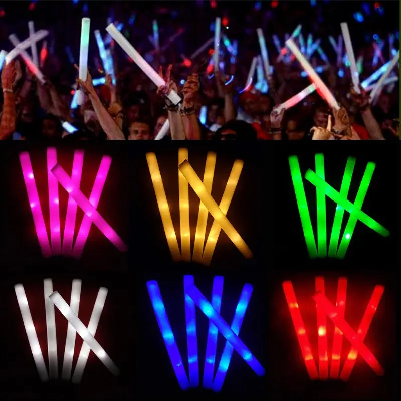 

30/50 Pcs Light-Up Foam Sticks LED Soft Batons Rally Rave Glow Wands Multicolor Cheer Flashing Tube Concert for Festivals Party