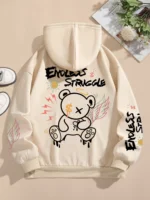 Street Women Sweatshirts Endless Struggle Graffiti Bear Printed Hoodies Crewneck Loose Pullover Fleece Warm Female Tops Clothes 1