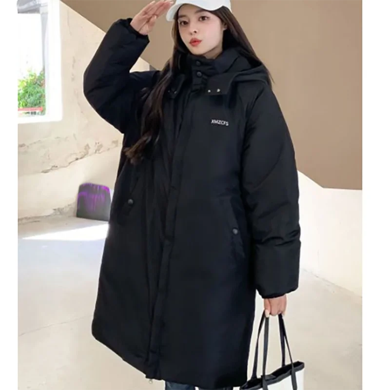 

2023 Winter Women Loose Cotton Jacket Letter Hooded Simplicity Elegant Fashion Korean Coat Female Casual Thicken Bread Parkas