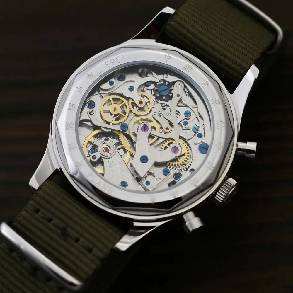 RED STAR 38mm Cronografo da uomo 1963 Orologio meccanico pilota con movimento a gabbiano ST1901 Air Force Aviation Sapphire Goose 40mm  1511