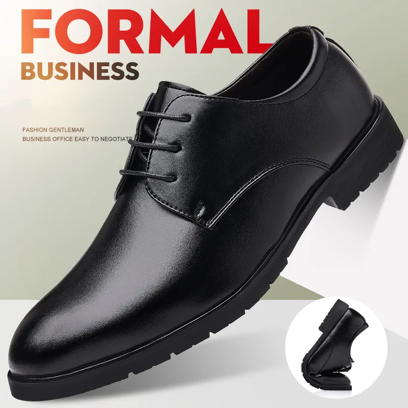 Formal Leather Men Dress Shoes Breathable Mens Casual Shoes Italian Luxury Brand Lace-Up Non-slip Men Driving leather shoes