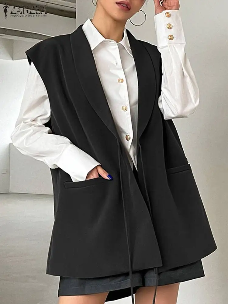 Polyester Sleeveless Blazer for Women Casual Summer