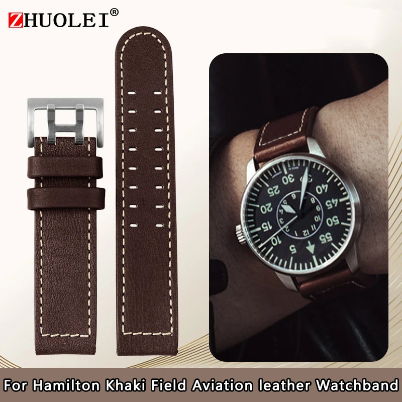 Per Hamilton Khaki Aviation Watch H77616533 H70615733 Cinturino Per Orologio Cinturino Da Uomo In Vera Pelle Jazz Field 20 22 Stile Militare