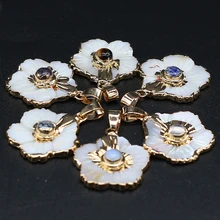 

Natural Stone Amethyst Rose Quartz Petal Shell Gold Plated Pendant For Jewelry MakingDIY Necklace Accessories Charm Gift 25x25MM