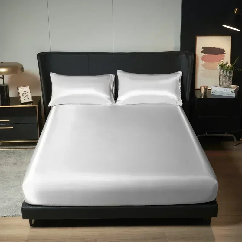 1pc Silk Satin Fitted Sheet Ice Silk Bed Cover Washed Silk Mattress Cover, Simmons Dust Cover, Comfortable and Soft /bed sheets 5