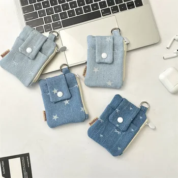 Portafogli Corti da Donna in Tela, Portamonete Femminile con Stelle e Fiocco, Portacarte per Ragazze, Piccolo Portafoglio con Cerniera e Portamonete