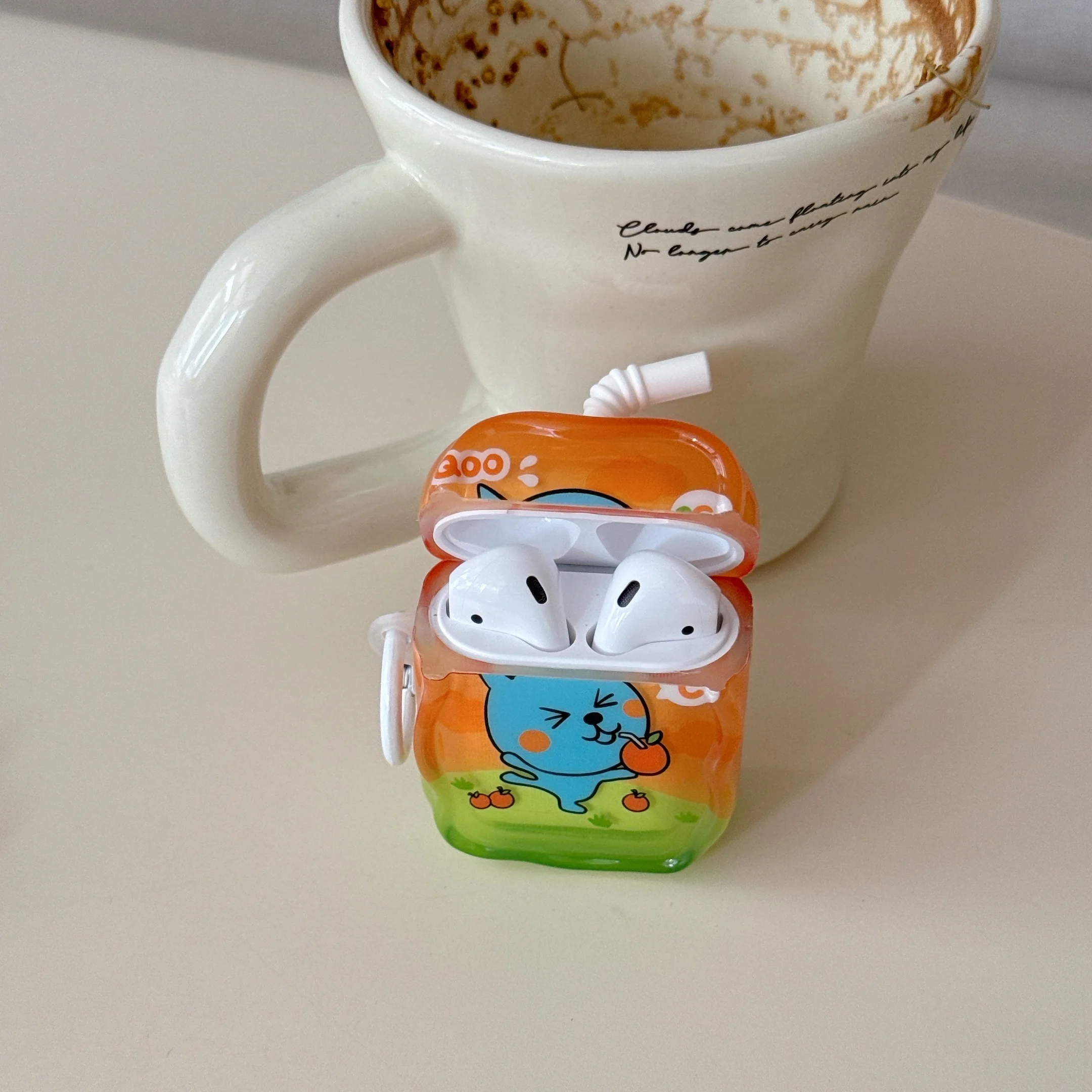 Adorable 3D Juice Box Cartoon AirPods Shockproof Protective Case with Anti-Lost Hook