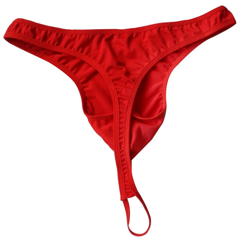 Sexy Men Lingerie Bulge Pouch G-strings T Back Hanging Ring String Underwear Male Briefs Comfortable Low Waist Underpant Panties