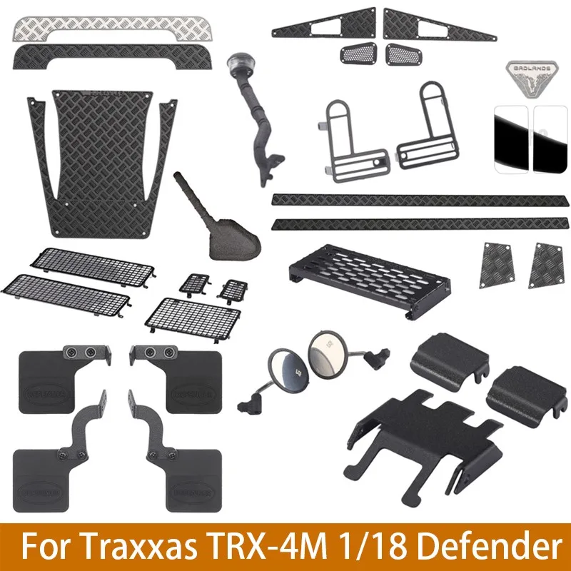 Rear View Mirror Bumper Fender Lampshade Exhaust Pipe Chassis Window Net For Traxxas Trx4m 1/18 Defender Rc Car Upgrade Part