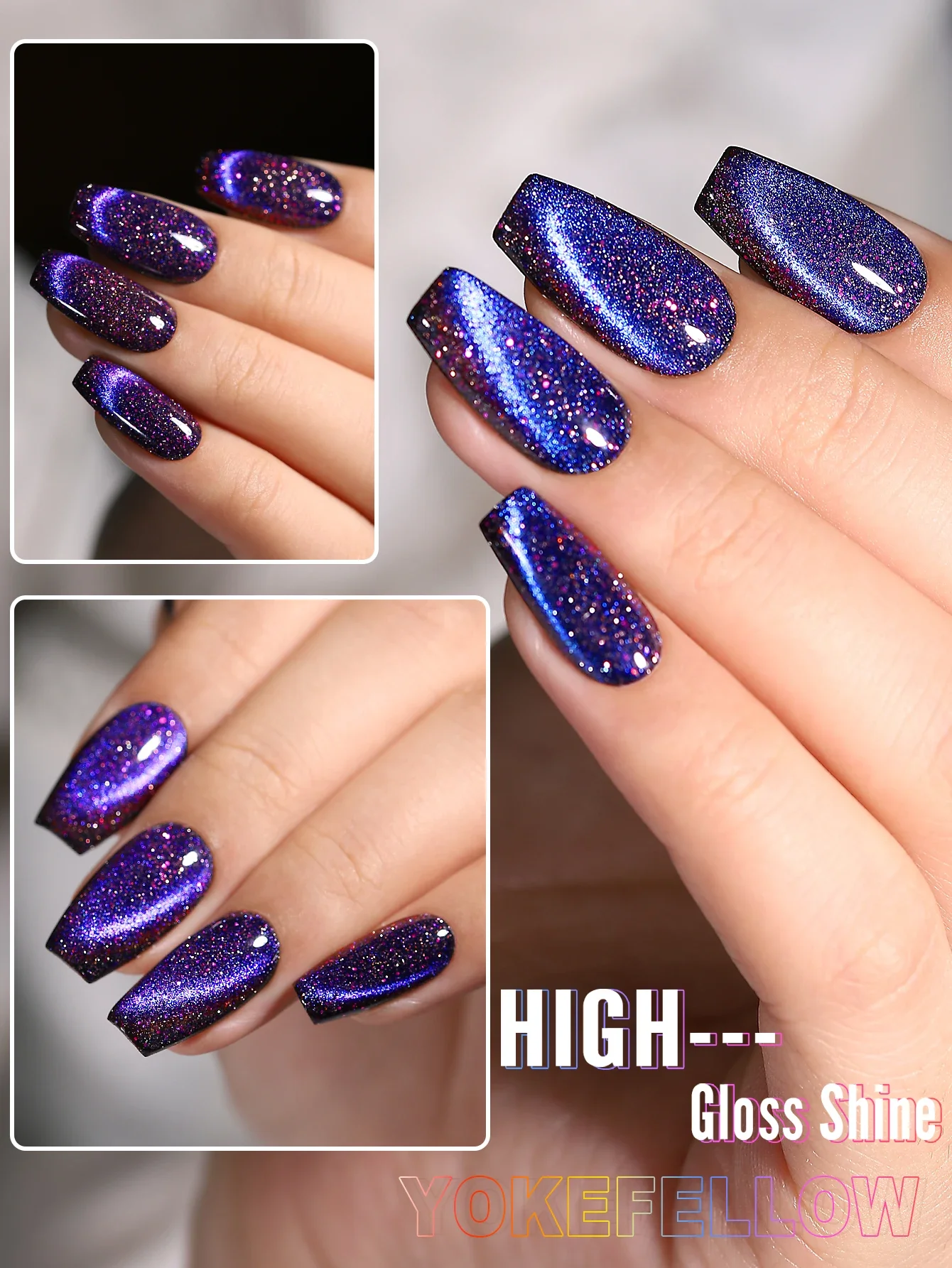 Description Picture 5 of itemYOKEFELLOW 10ML Purple Ocean Crystal 9D Wide Cat Eye Magnetic Holographic Cat Eye Gel Nail Polish Semi Permanent UV Gel Nail Art