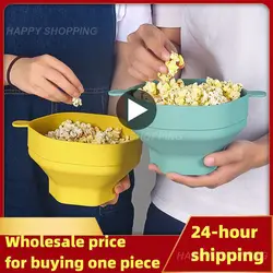 Silicone Popcorn Bowl With Lid Microwave Popcorn Bucket Creative Foldable Popcorn Maker High Temperature Resistant Popcorn