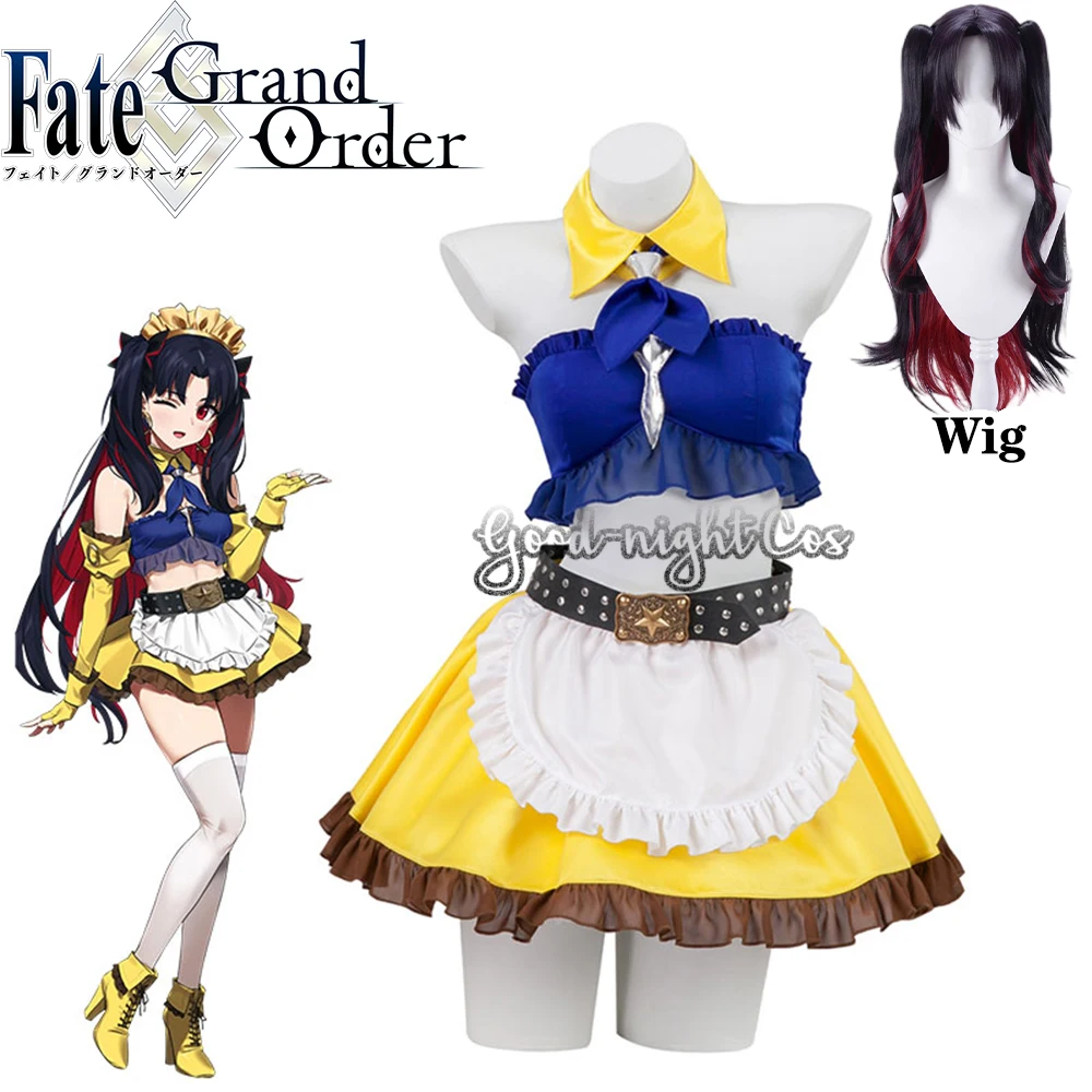 

Game Fate Grand Order FGO Fenis Chaldea Ishtar Tohsaka Rin Maid Cosplay Costume Wig Lovely Dress girl Outfit Halloween customize