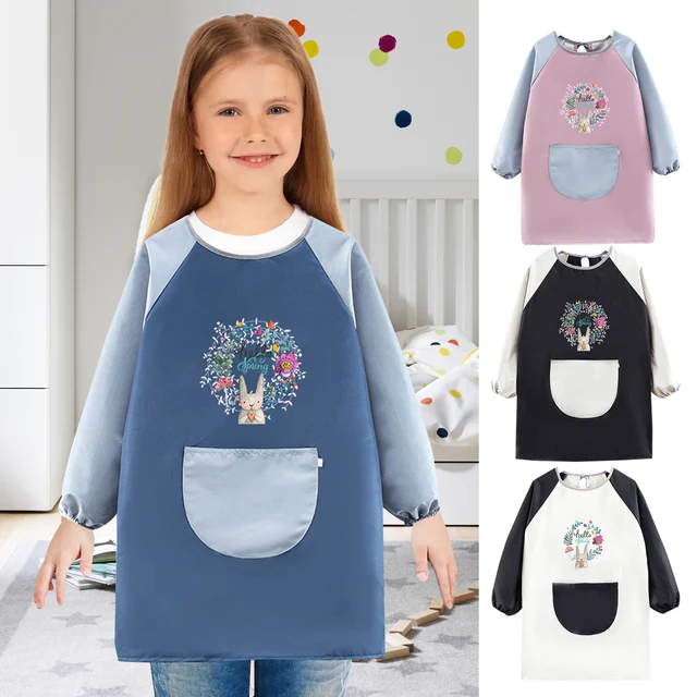 Painting Smock Waterproof Artist Painting Aprons with Long Sleeve and Large Pockets Kids Art Smock for Age 8-12 Years