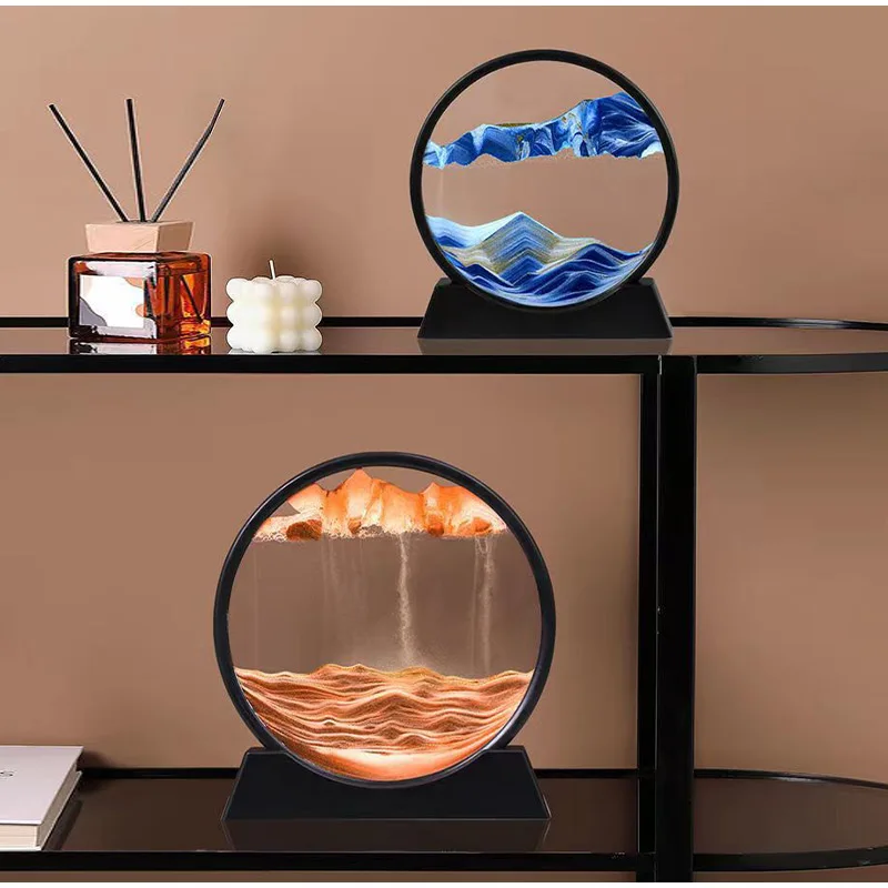3D Hourglass Flowing Sand Painting Ornament Art Painting Circular Glass Deep-sea Sand Scenery Art Hourglass Home Office Decor