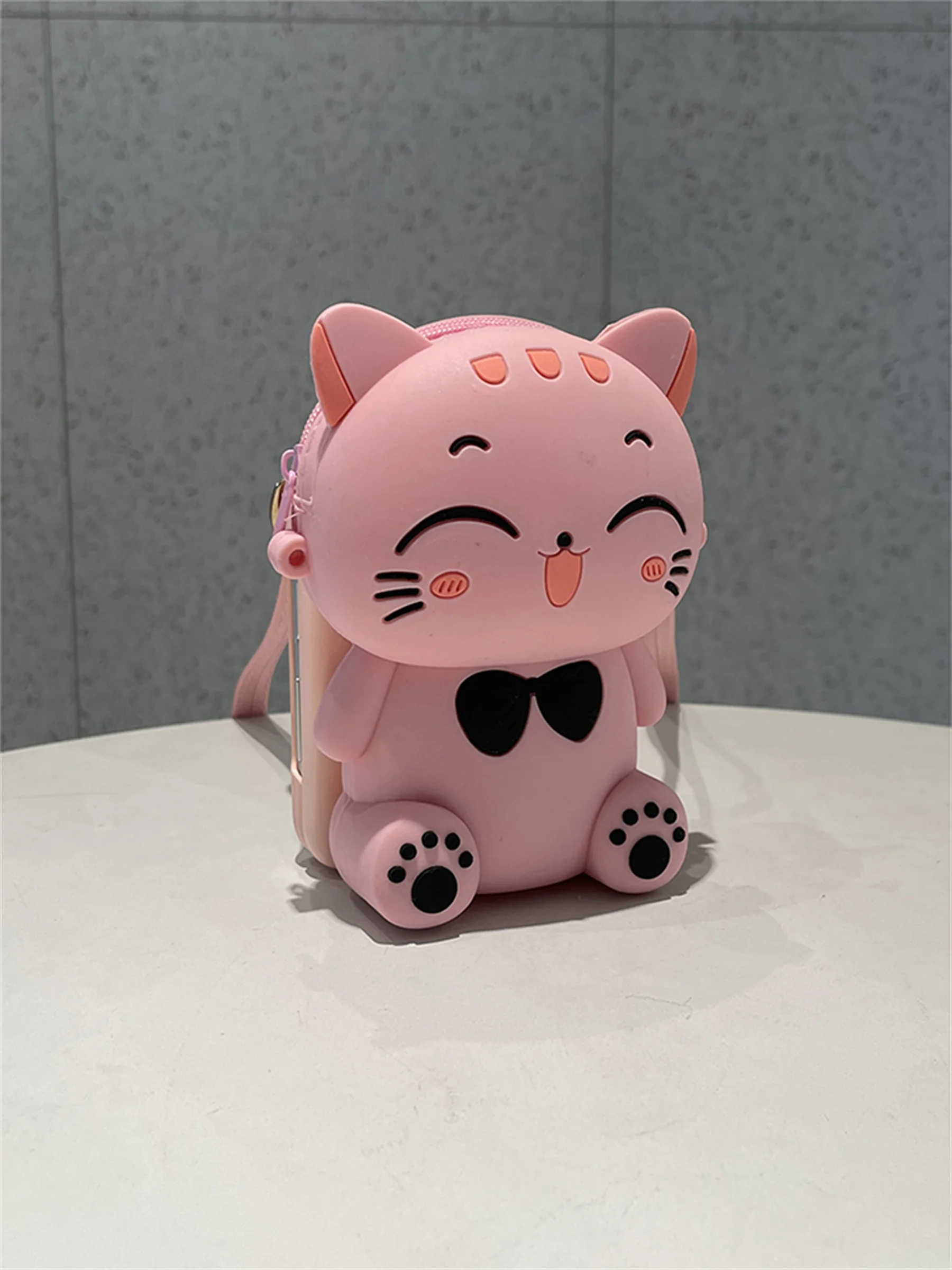 Cute Korean Crossbody Leather Lanyard Cat Coin Purse Card Wallet Case
