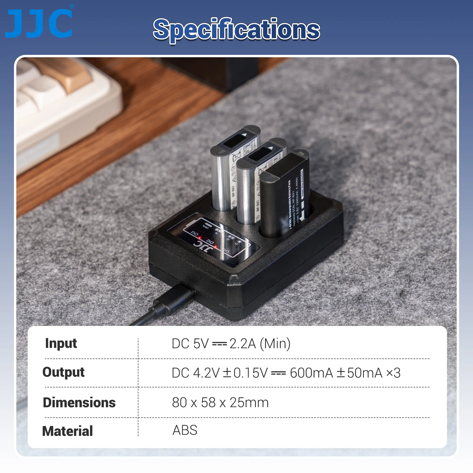 JJC NP-BX1 배터리 충전기 USB 트리플 슬롯 ( ZV-1F ZV1F ZV-1 II ZV-1 ZV1 RX100 VII VI VA V IV III II HX80 HX90 HX90V HX99 호환)