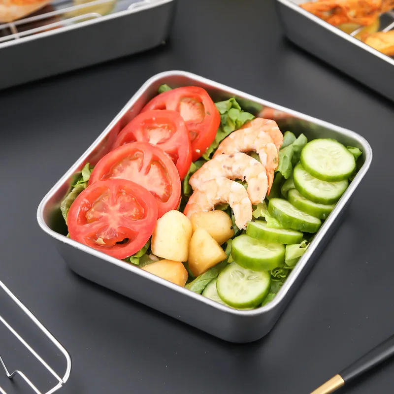 Square Stainless Steel Deepening Baking Tray Nonstick Cookie Bread Fruit Storage Plate with Grid Draining Dish Kitchen Utensils 5