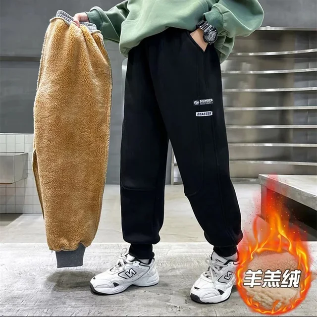 الأولاد الشتاء السراويل الدافئة الأطفال أفخم المخملية سراويل قطنية كبيرة الاطفال مبطن الثلوج Sweatpants المراهقين سميكة ملابس كاجوال 1