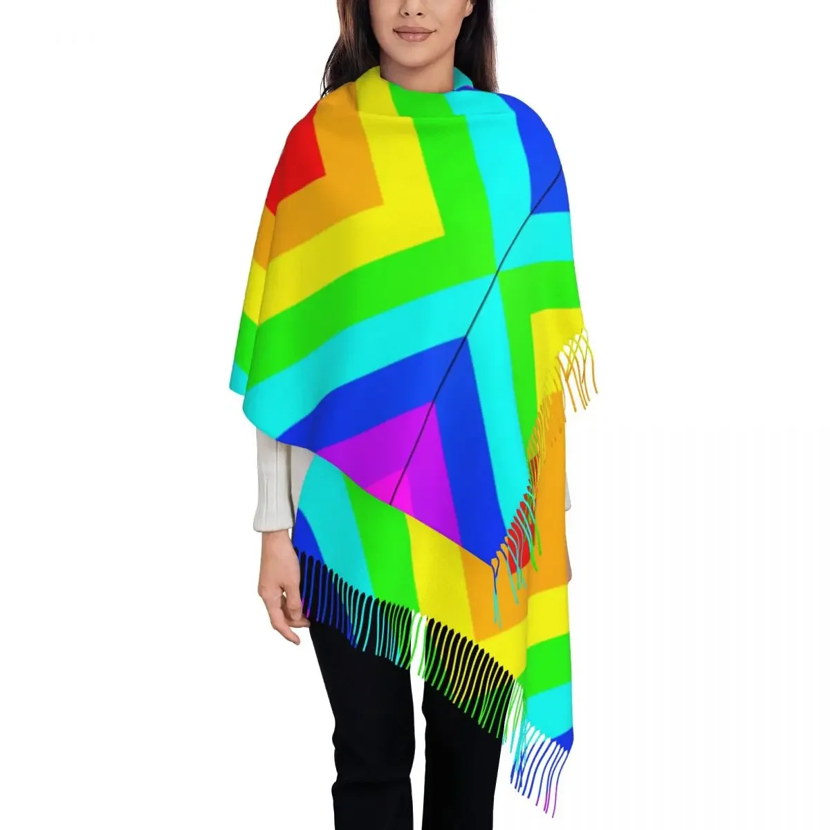 

Colorful Rainbow Women's Pashmina Shawl Wraps Fringe Scarf Long Large