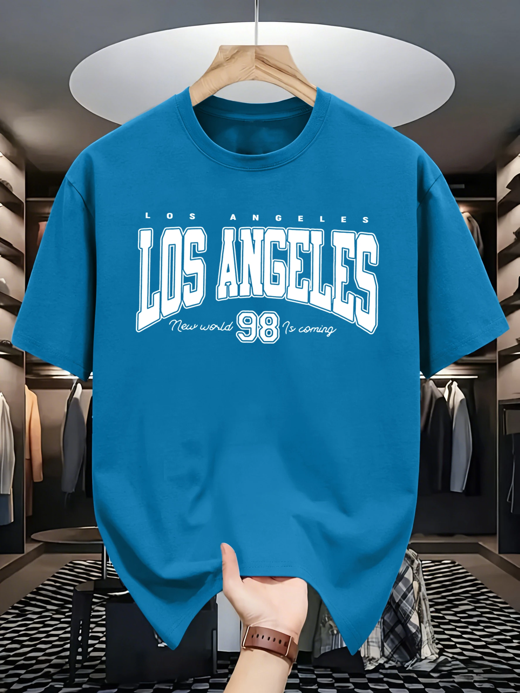 Los Angeles New World Is Coming T-Shirt Herrenmode, lockere Baumwolle, kurzärmelig, O-Ausschnitt, Sommerkleidung, Unisex, lässige Streetwear – Detail 14
