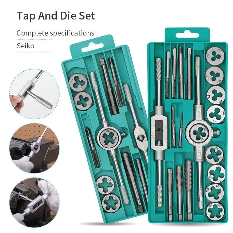 Tap and Die Set 8PCS/12PCS Multi-Spec Round Metric Wrench Cutting M3 M12 Die Holder Booster Rod Stranded Kit Engineer