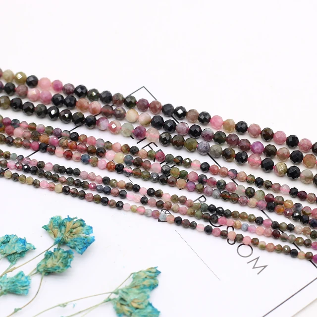 Natural Stone Beaded Faceted Round Colored Tourmaline Gemstone Loose Beads