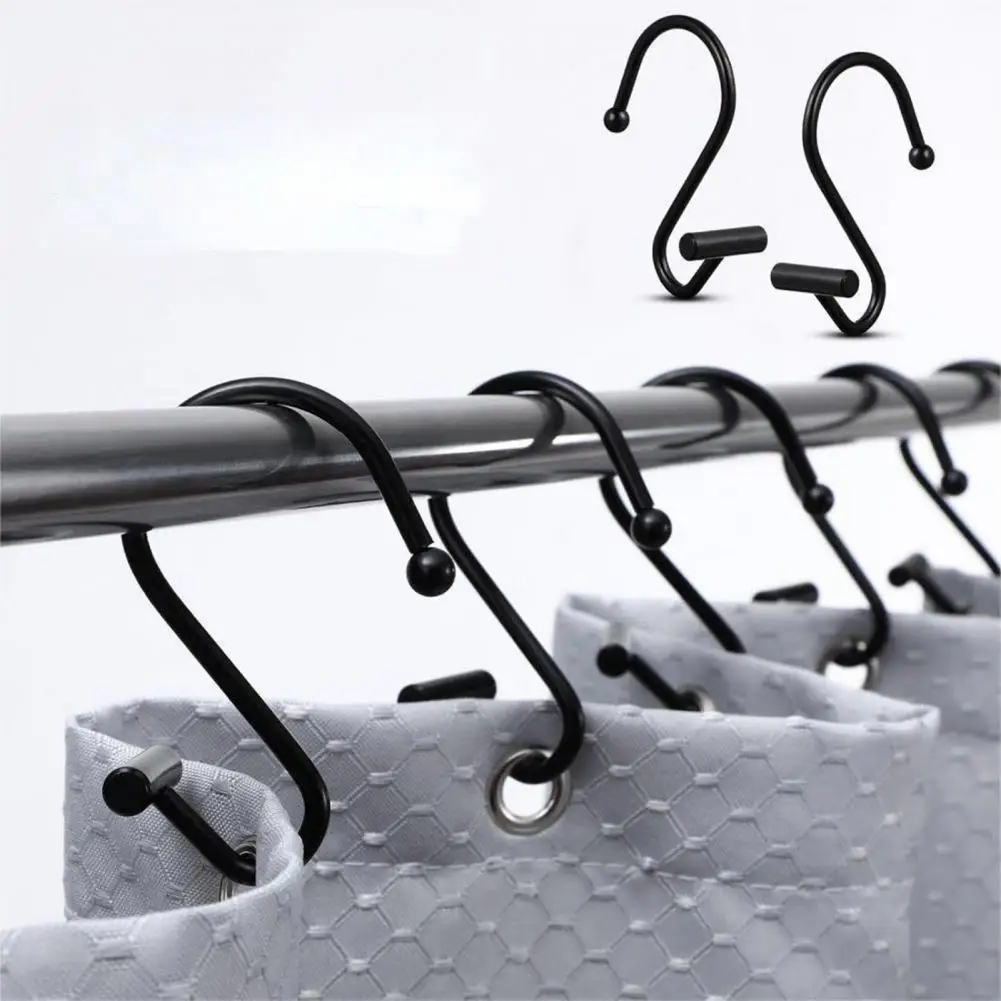 Shower Curtain Hooks Corrosion Resistant Strong Load-bearing S-Shaped Electroplated Shower Curtain Pole Hanger Hooks 12Pcs