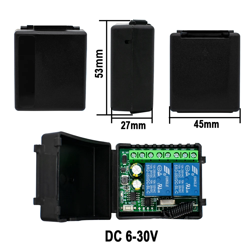 433Mhz Interruttore Wireless di Controllo Remoto DC 12V 24V 2CH 10A Relè Ricevitore Controller Motore Per Porta Serratura Elettromagnetica - immagine 6