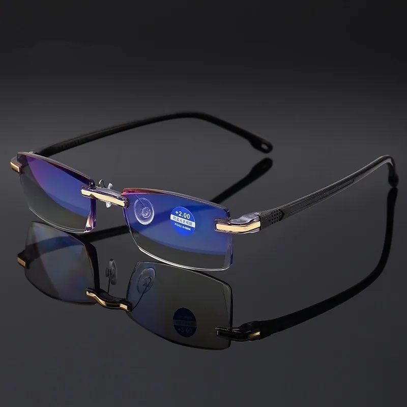 

Anti Blue Light Reading Glasses+1.0+1.5+2.0+2.5+3.0+3.5+4.0 Women Men Glasses High-end Diamond Trimming Glasses Frameless