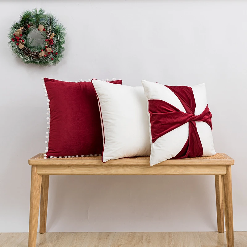 

30x50/45x45cm Modern Padded Velvet Stitching Red Throw Pillow Cover Home Sofa Cushion Cover Decorative Pillows for Couch Home