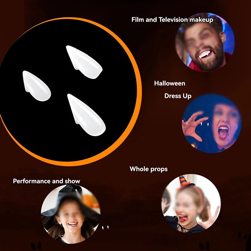 Eco-Friendly Vampire Fangs with Glue for Halloween and Cosplay